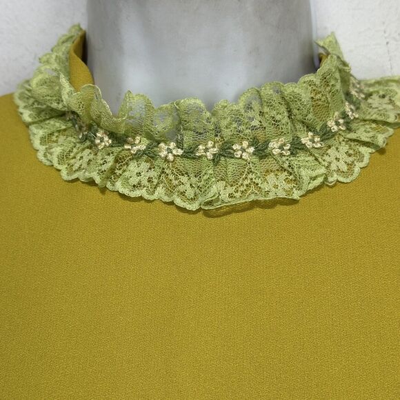 vintage lorrie deb green lace collar long sleeve bow waist modesty dress Size 9 - Picture 7 of 11